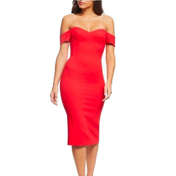 Dress the Population Size Small Red Bailey Off the Shoulder Body-Con Dress NEW - Picture 3 of 14
